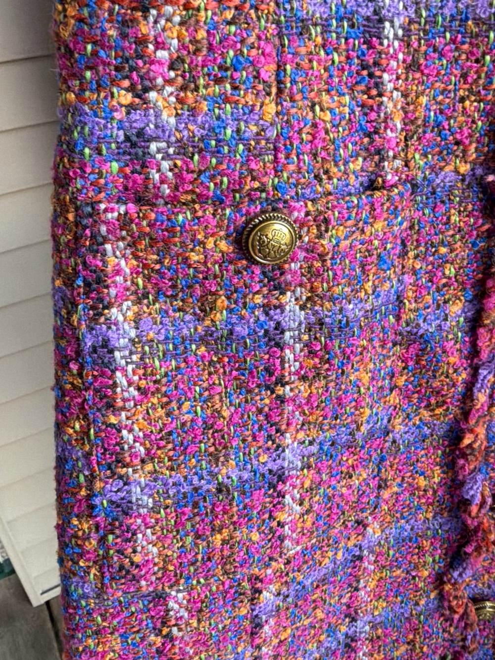 🆕💗💜AQUA Multicolor Tweed Plaid Sleeveless Mini Dress Gold Buttons Size S - Picture 10 of 17